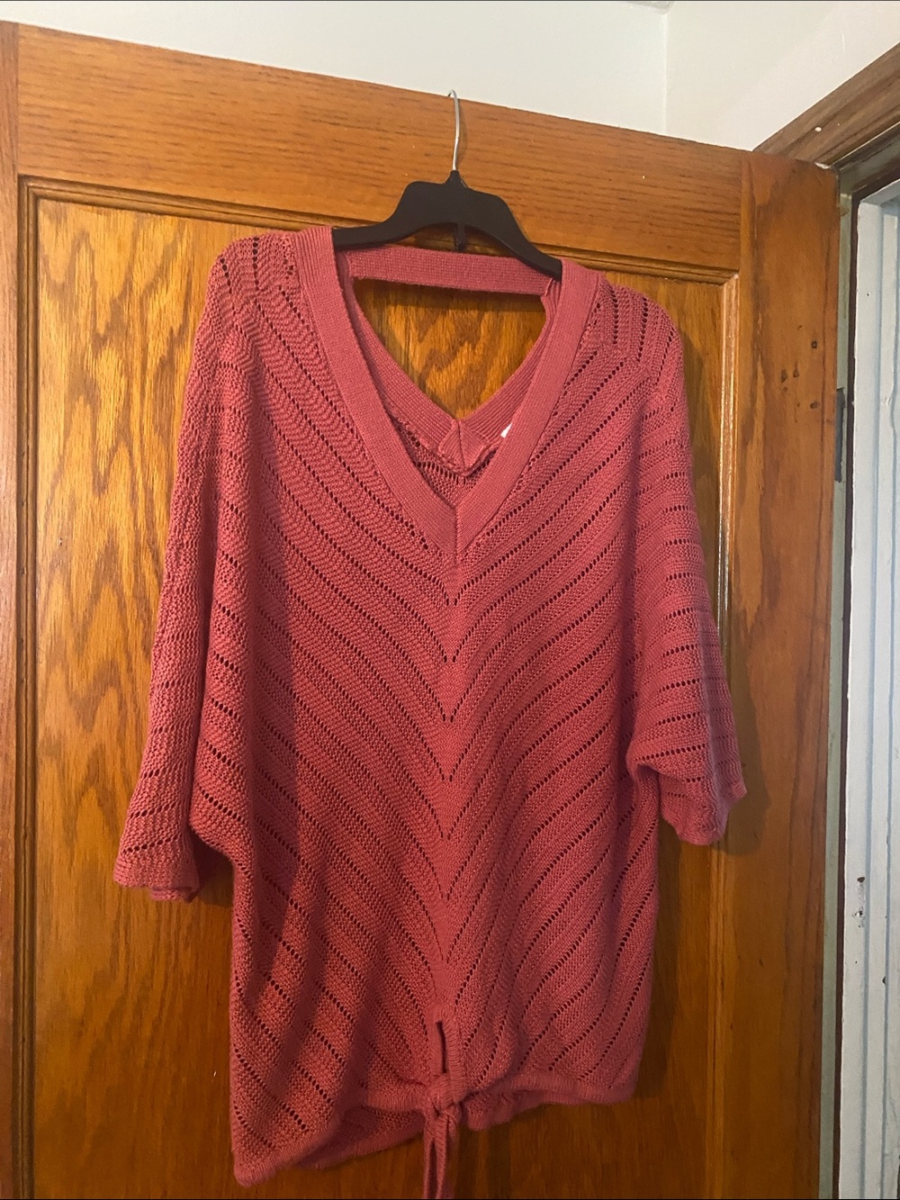 Maurices Rose V-Neck Knit Sweater with Tie Front